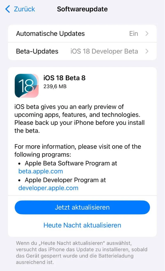 怀化苹果手机维修分享苹果 iOS / iPadOS 18 开发者预览版 Beta 8 发布 